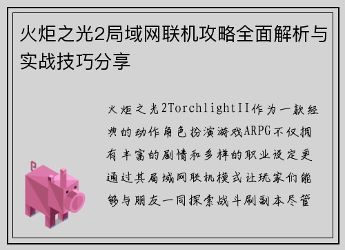 火炬之光2局域网联机攻略全面解析与实战技巧分享